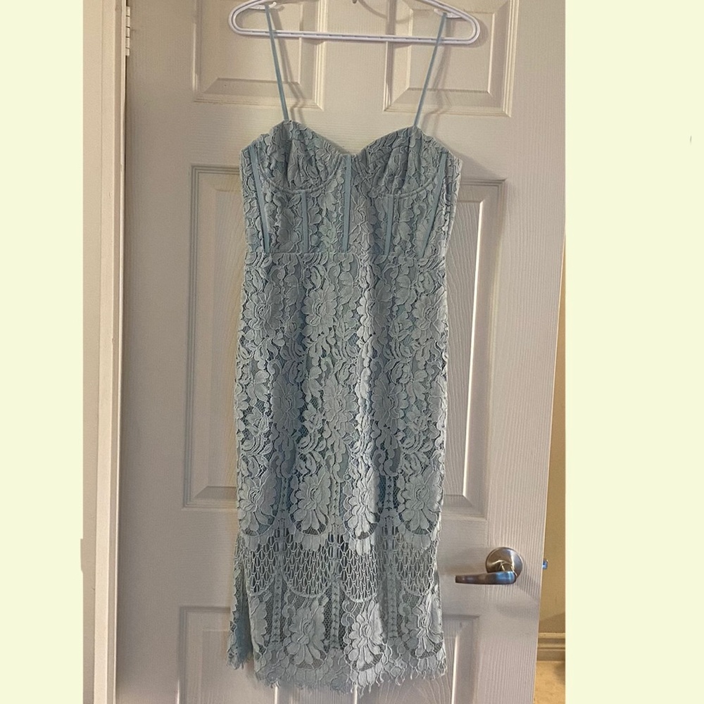 BARDOT Lace Spaghetti-Strap Sheath Dress in Light Blue